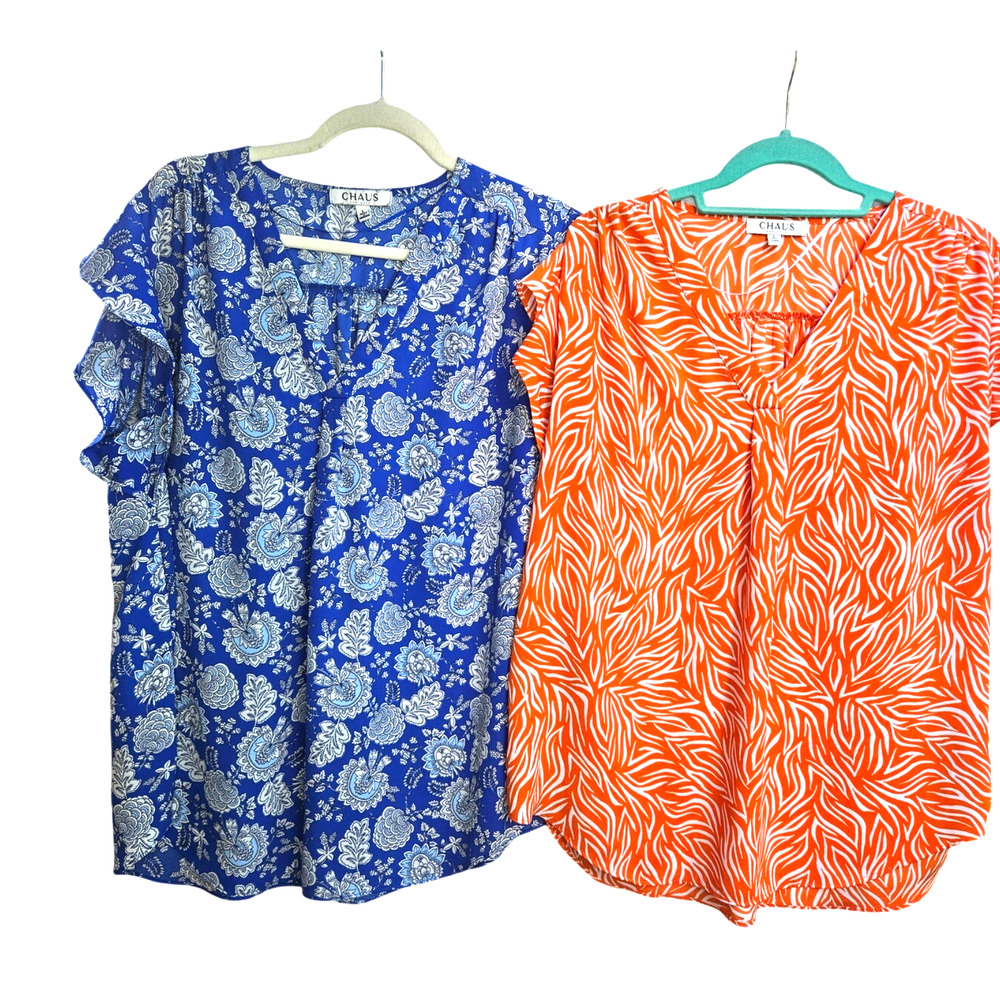 2 Chaus New York Blouses Size LG Polyester Easy Care Lightweight Comfy C70